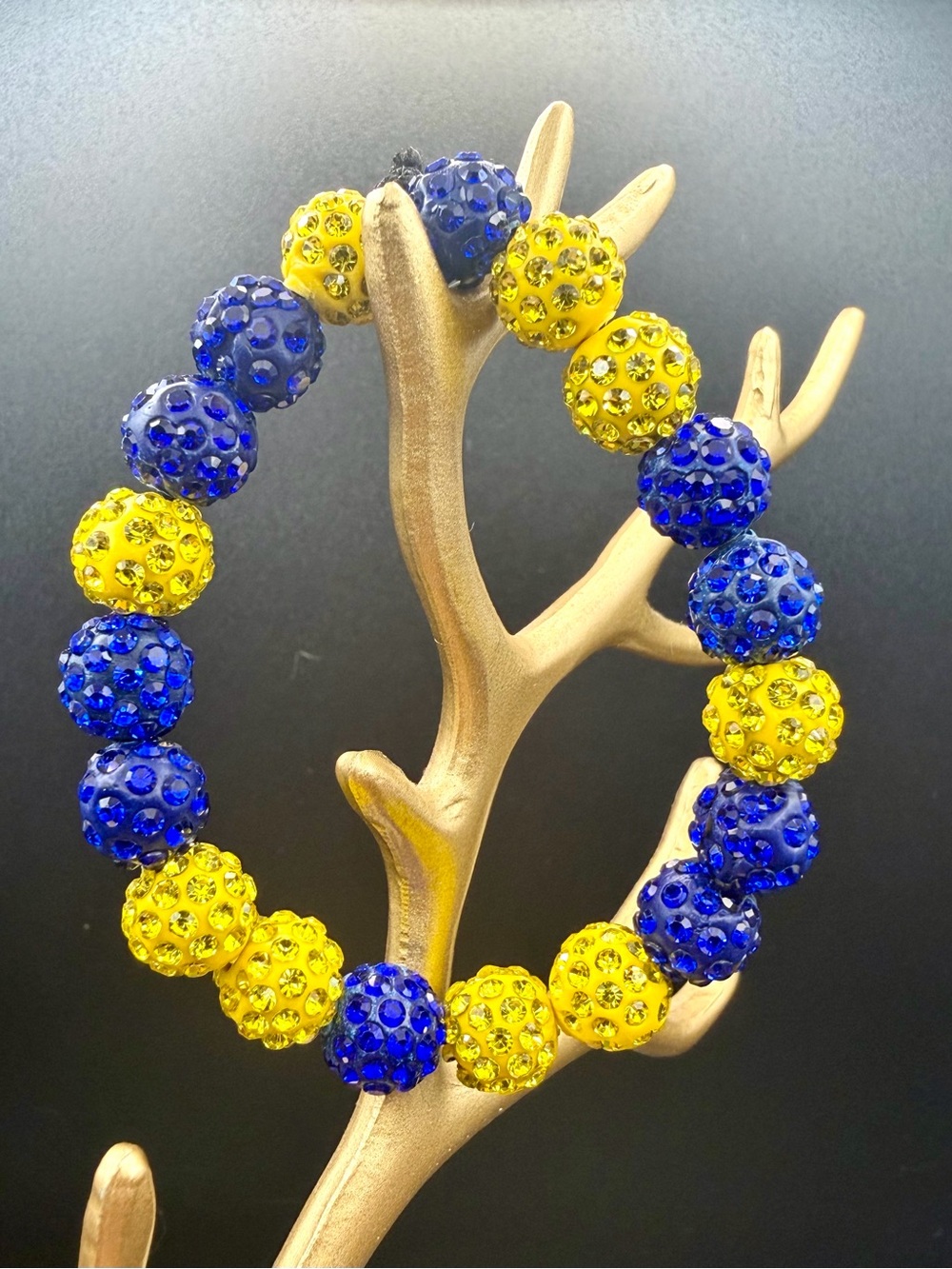Rhinestone Beaded Bracelet in Buffalo Sabres Colors Blue/Gold